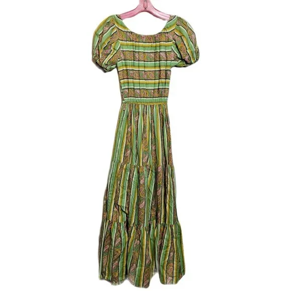 Handmade Dresses | Vintage Peasant Dress Handmade Long Boho Retro Green Pink Paisley Sm Med | Color: Green/Pink | Size: M | Hazelthepirate's Closet